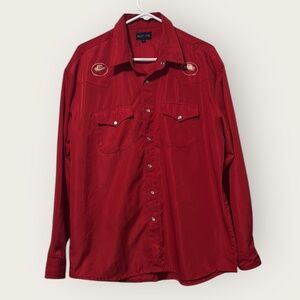 Vintage West Line Red Pearl Snap Western Shirt Size L